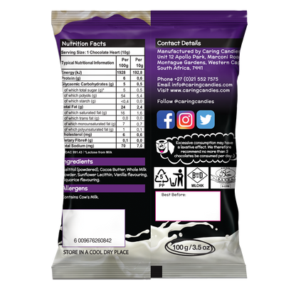 Sugar Free White Chocolate Hearts: Little LuvBites | 100g | Liquorice