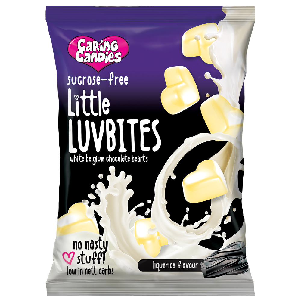 Sugar Free White Chocolate Hearts: Little LuvBites | 100g | Liquorice