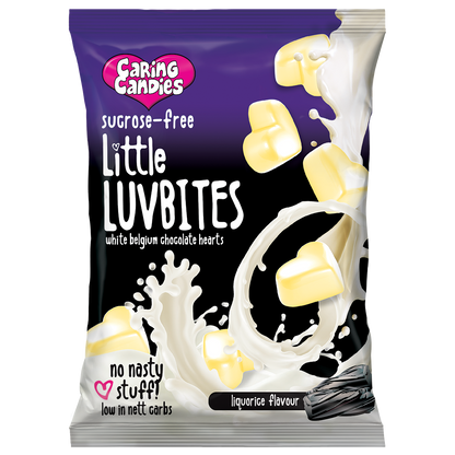 Sugar Free White Chocolate Hearts: Little LuvBites | 100g | Liquorice
