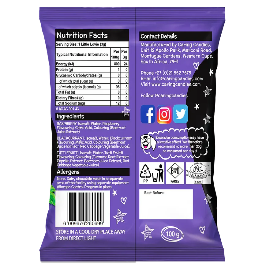 Sugar Free Candy: Little Lovies | 100g | Assorted Fruits