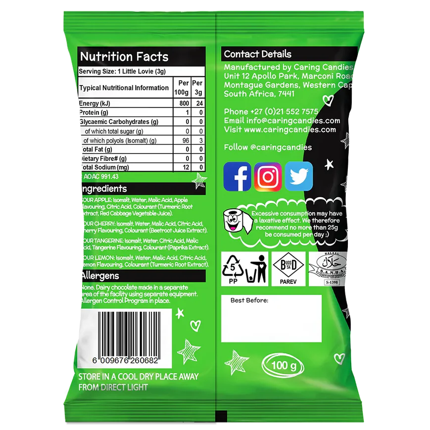 Sugar Free Candy: Little Lovies | 100g | Assorted Sours