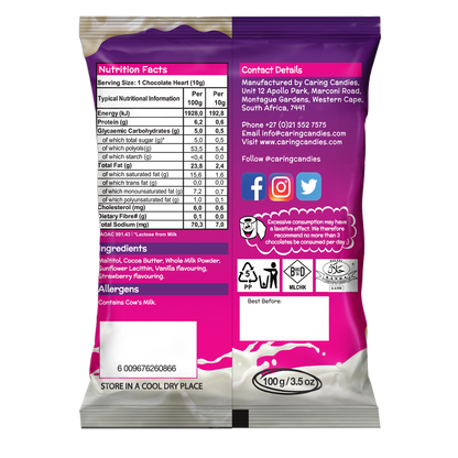 Sugar Free White Chocolate Hearts: Little LuvBites | 100g | Strawberry