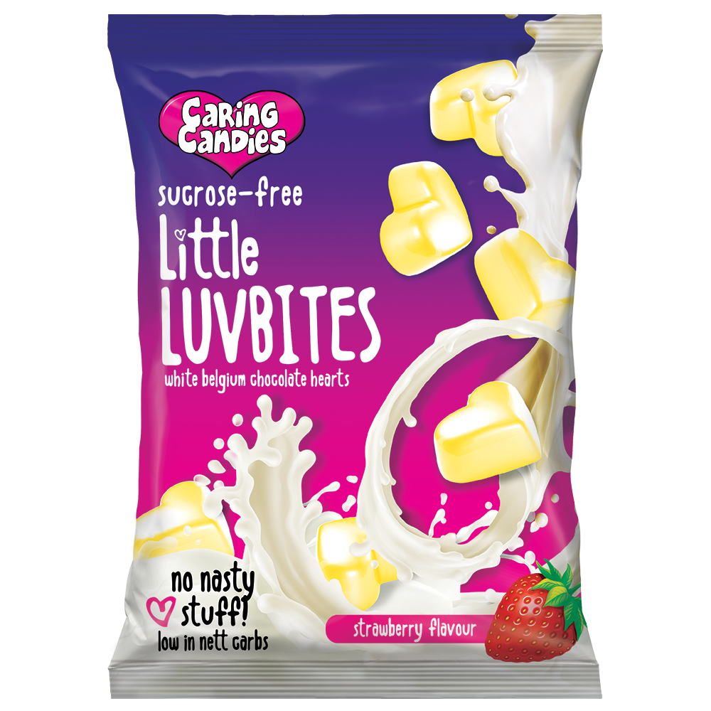 Sugar Free White Chocolate Hearts: Little LuvBites | 100g | Strawberry