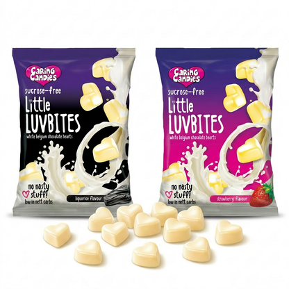 Sugar Free White Chocolate Hearts: Little LuvBites | 100g | Liquorice