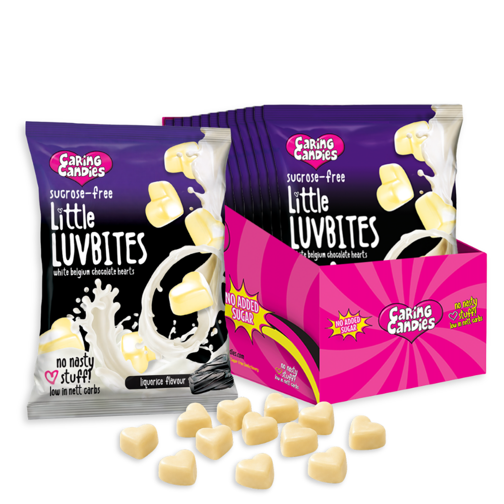 Sugar Free White Chocolate Hearts: Little LuvBites | 100g | Liquorice