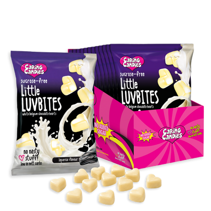 Sugar Free White Chocolate Hearts: Little LuvBites | 100g | Liquorice