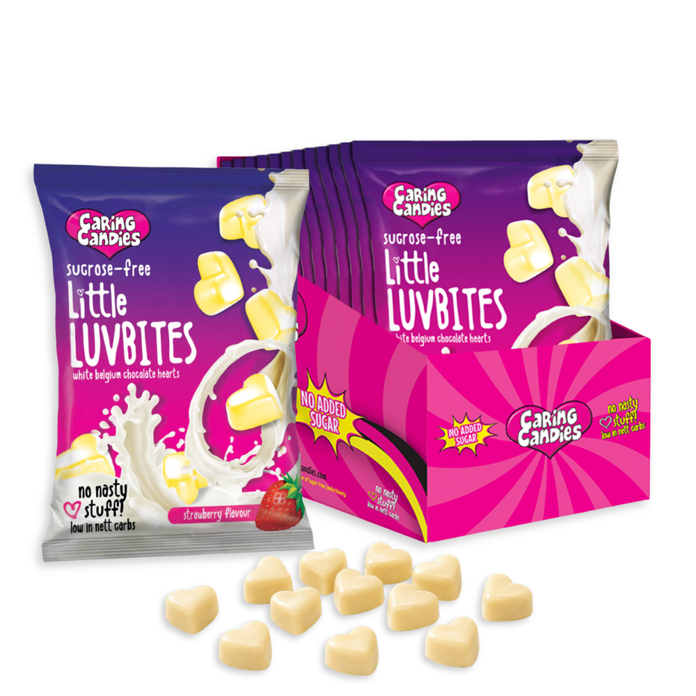 Sugar Free White Chocolate Hearts: Little LuvBites | 100g | Strawberry