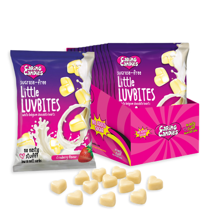 Sugar Free White Chocolate Hearts: Little LuvBites | 100g | Strawberry