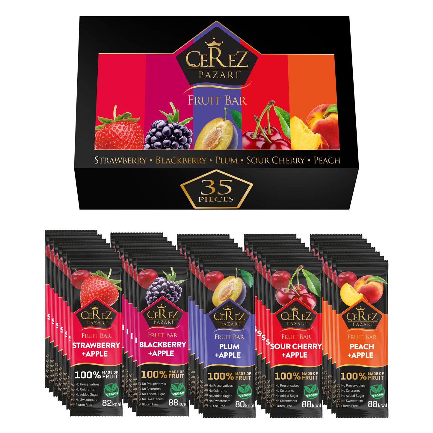 Dried Fruit Roll Ups Strawberry, Blackberry, Plum, Sour Cherry and Peach 25g x 35 pack