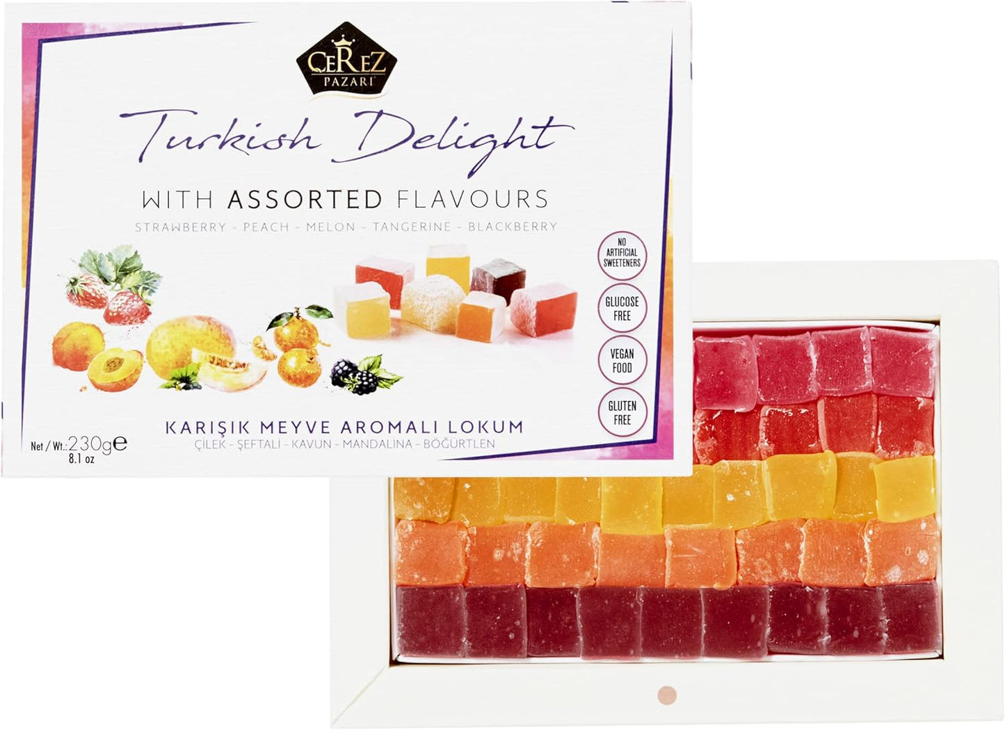Turkish Delight White Box Strawberry, Peach, Melon, Tangerine, Blackberry Flavours 230g