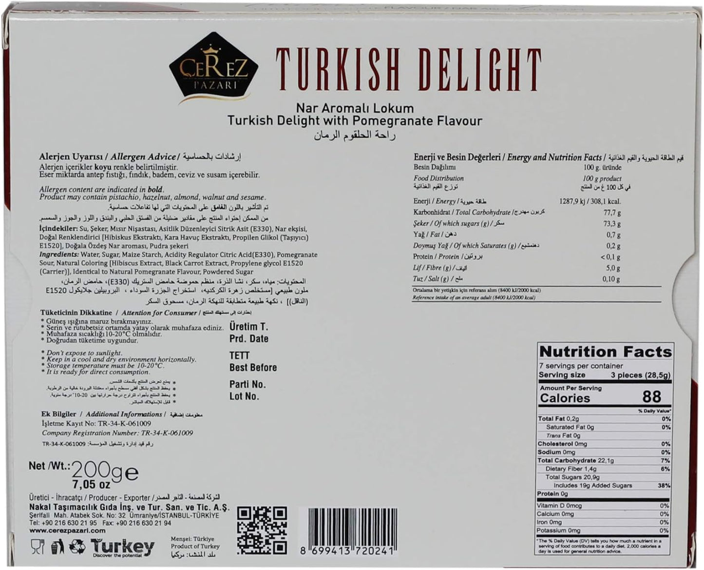 Turkish Delight White Box Pomegranate Flavour 230g