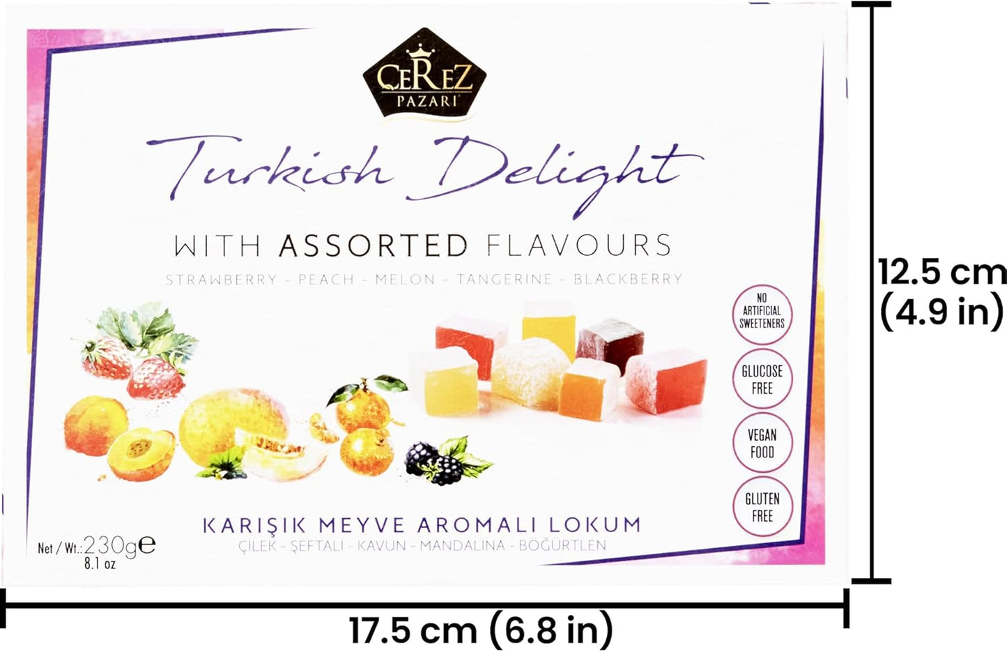 Turkish Delight White Box Strawberry, Peach, Melon, Tangerine, Blackberry Flavours 230g