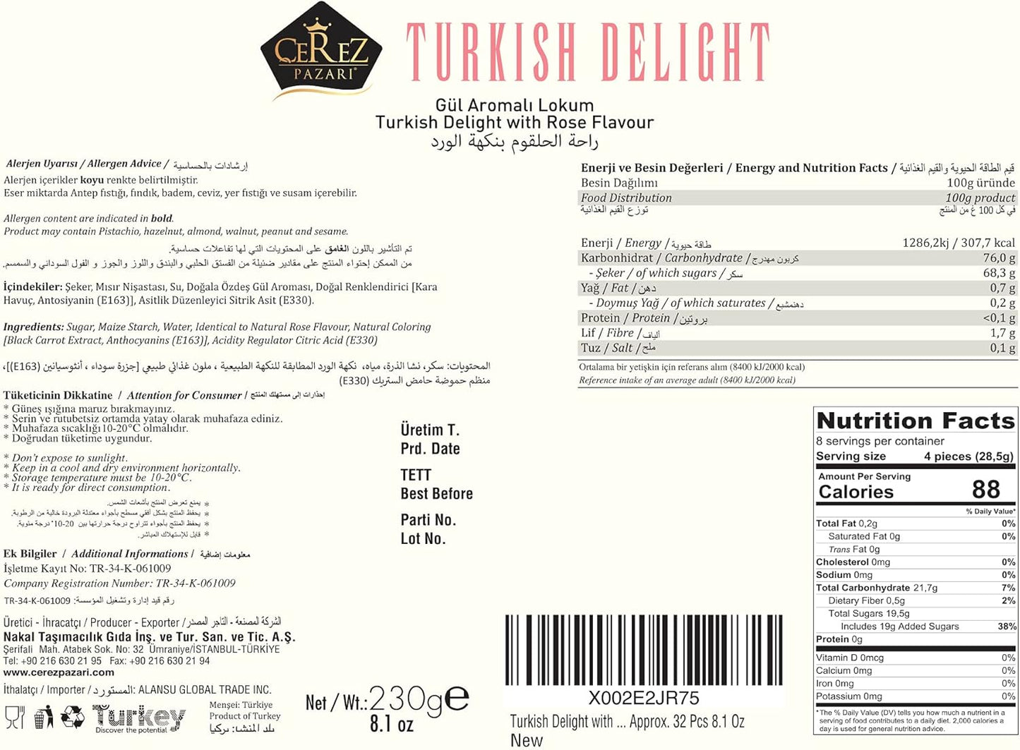 Turkish Delight White Box Rose Flavour 230g