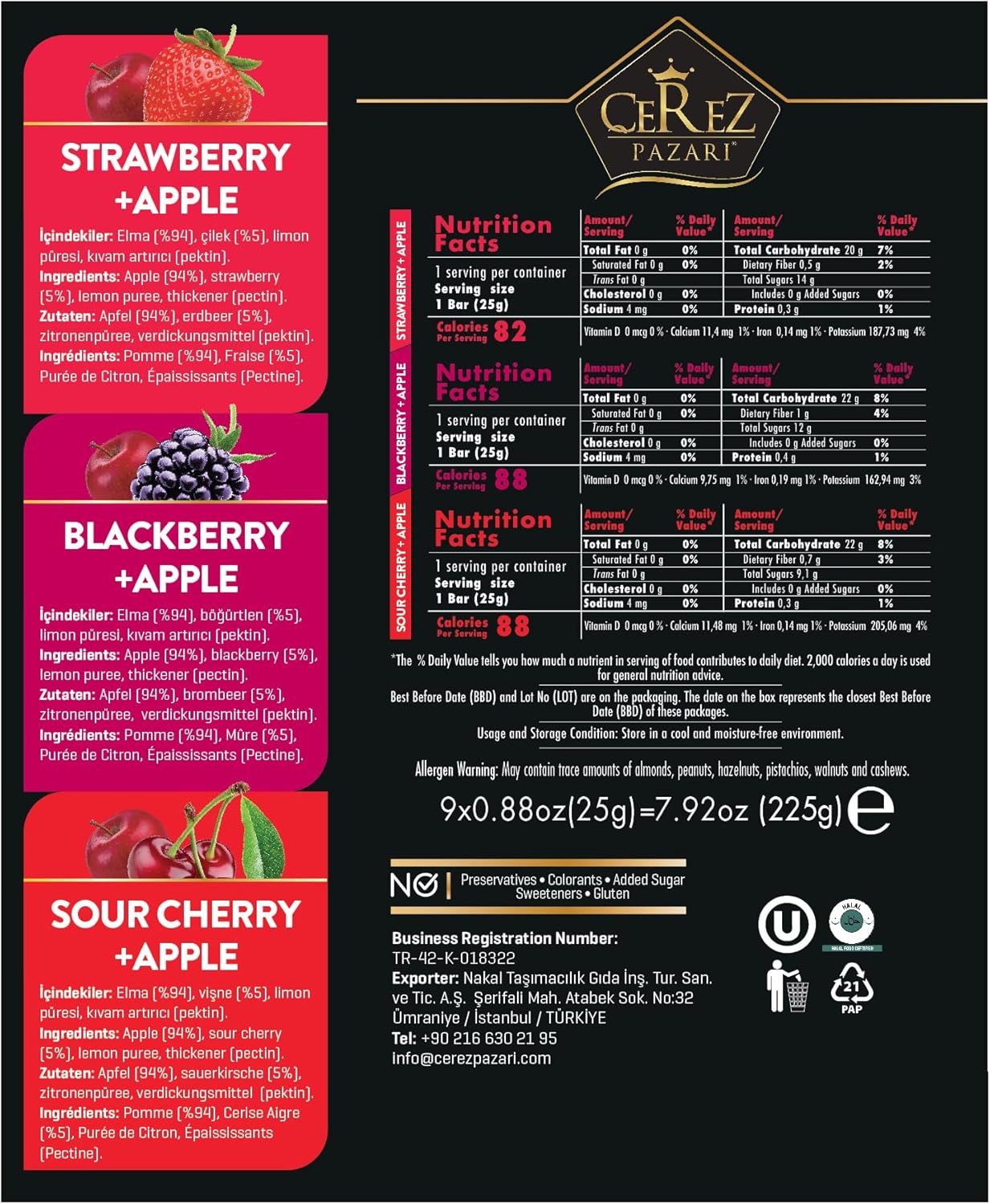 Dried Fruit Roll Ups Strawberry, Blackberry and Sour Cherry 25g x 9 Pack