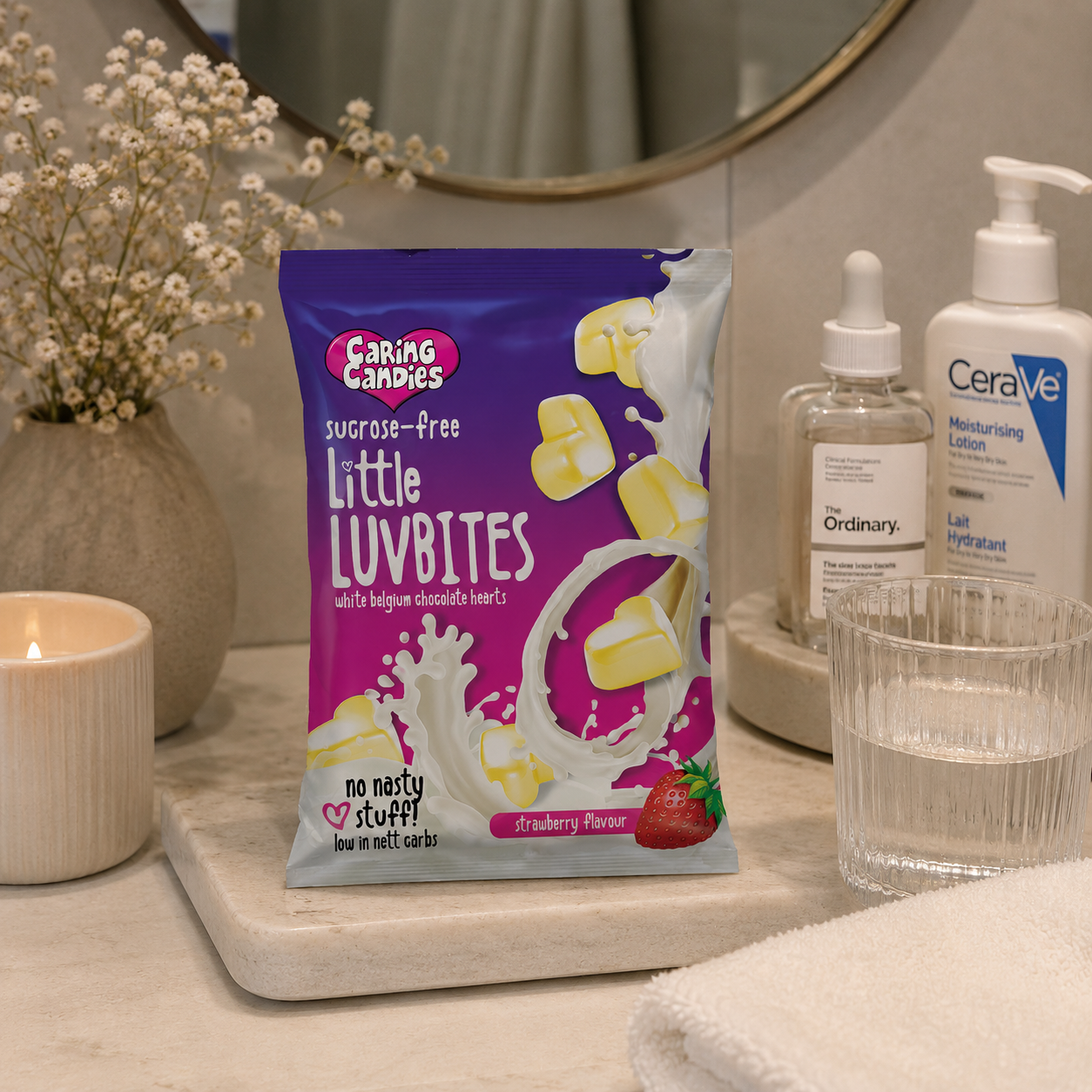 Sugar Free White Chocolate Hearts: Little LuvBites | 100g | Strawberry