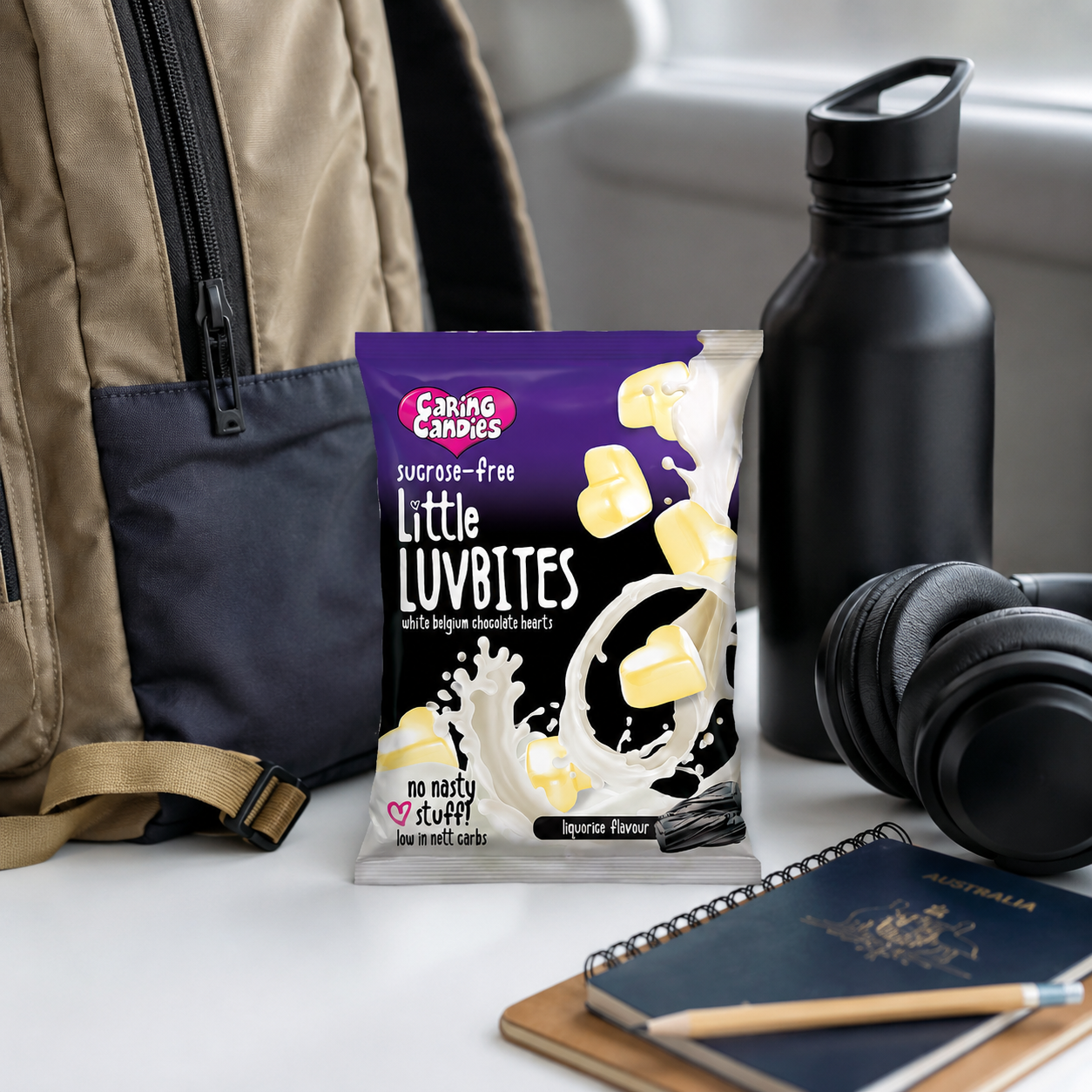 Sugar Free White Chocolate Hearts: Little LuvBites | 100g | Liquorice