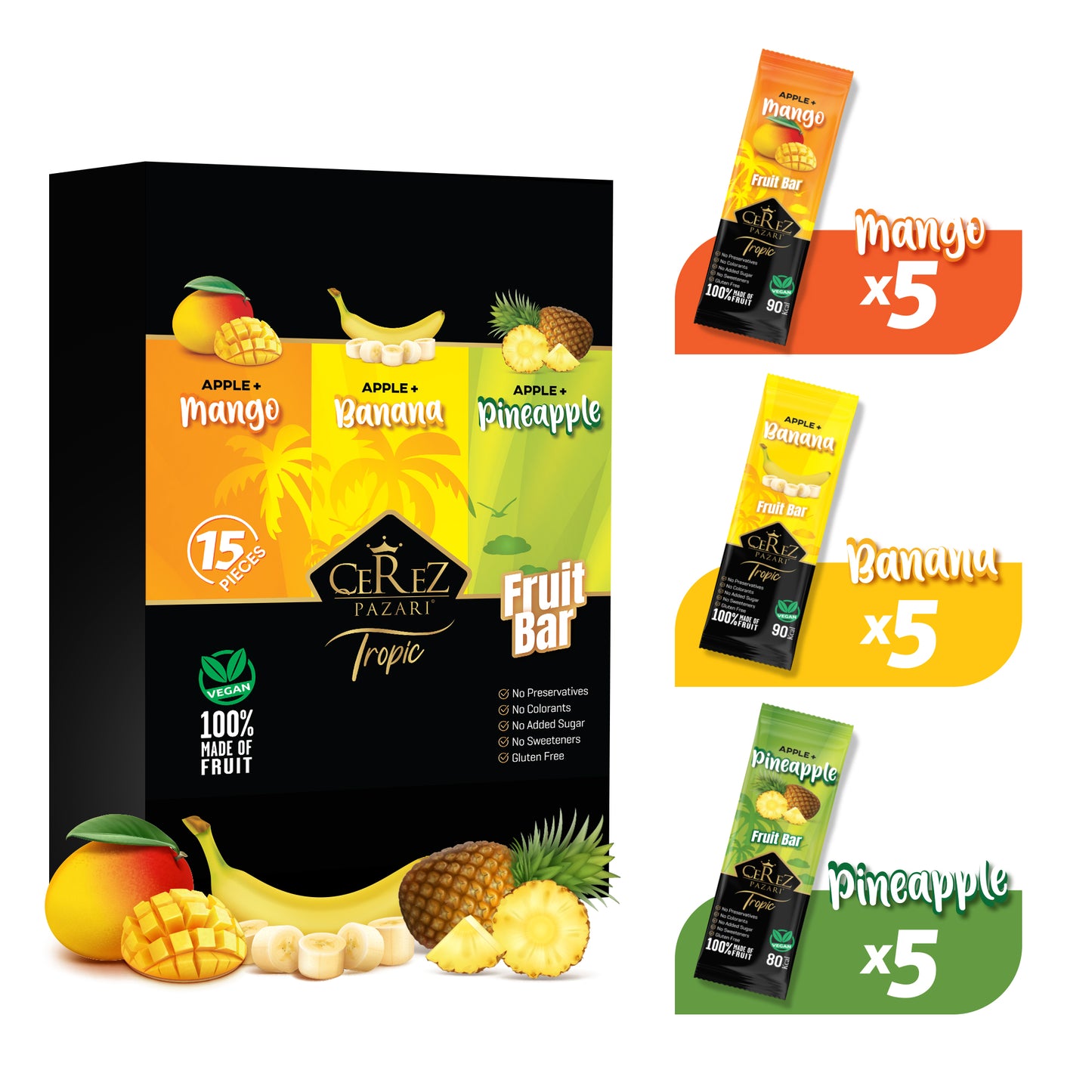 Dried Fruit Roll Ups Banana, Pineapple & Mango 25g x 15 pack