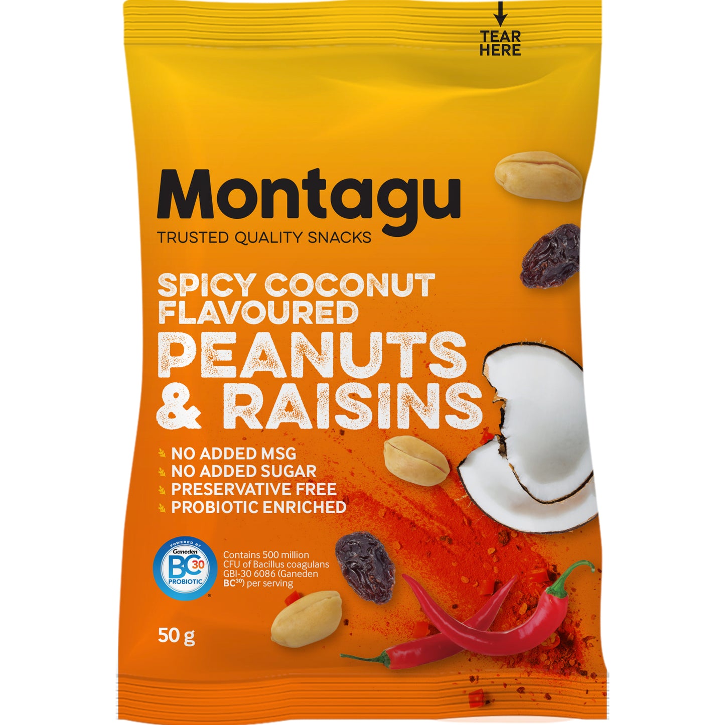 Montagu: Roasted Peanuts & Raisins Mix – Spicy Coconut Flavoured 50g