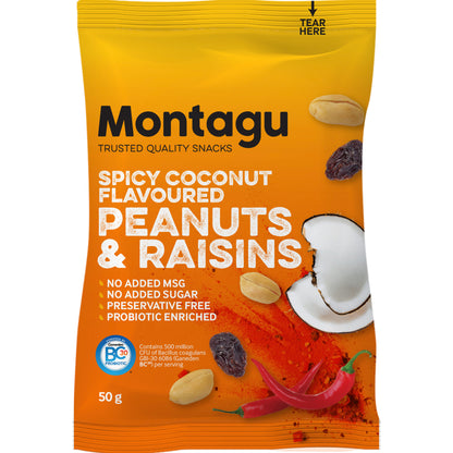 Montagu: Roasted Peanuts & Raisins Mix – Spicy Coconut Flavoured 50g