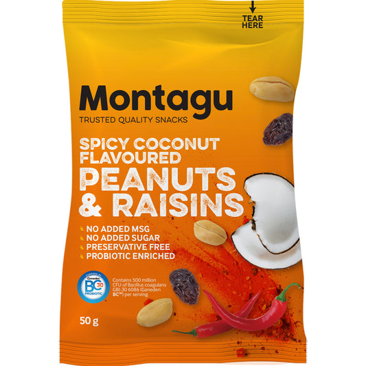 Montagu: Roasted Peanuts & Raisins Mix – Spicy Coconut Flavoured 50g