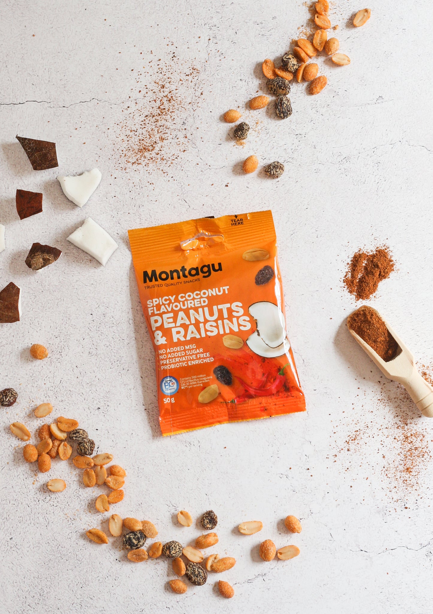Montagu: Roasted Peanuts & Raisins Mix – Spicy Coconut Flavoured 50g